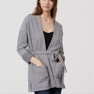 Loft striped open cardigan with belt